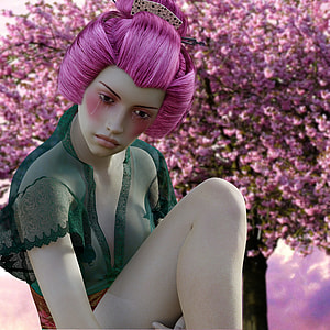 pink haired female 3D illustration thumbnail