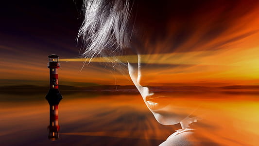 white and red lighthouse tower on body of water illustration thumbnail