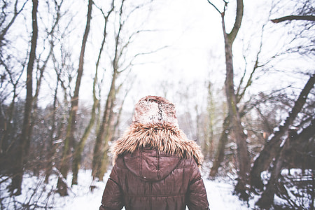 Girl Walking in Snowy Forest thumbnail