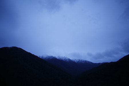 silhouette, mountain, cumulus, nimbus, clouds, snow thumbnail