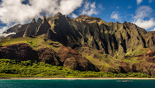 landscape photography of mountain near body of water thumbnail