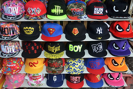 assorted cap collection of wooden shelf thumbnail