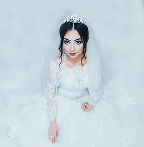 woman wearing white floral wedding dress thumbnail