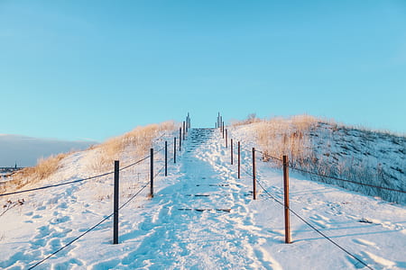 snow field between handrails at daytime thumbnail