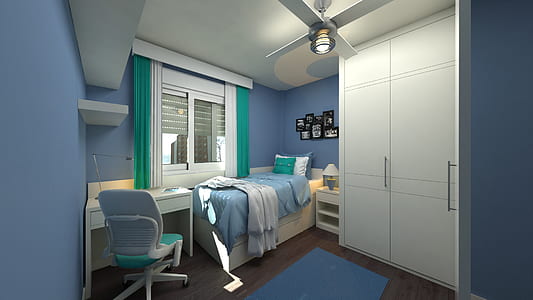 white wardrobe beside bed and window thumbnail