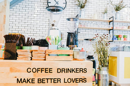 brown wooden desk with coffeemaker on top thumbnail