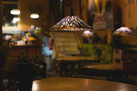 selective focus of pendant stained glass lamp thumbnail
