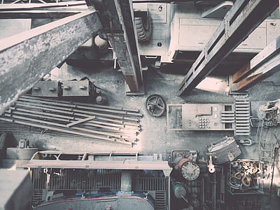 grayscale photography of industrial machine thumbnail