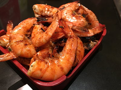 shrimp dish on red ceramic bowl thumbnail