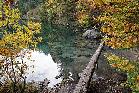 person squatting on boulder near body of water thumbnail