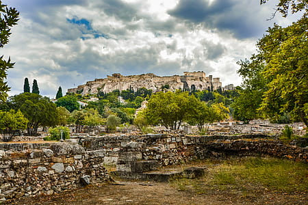 landscape, buildings, rocks, hill thumbnail