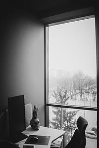 black and white, skull, office, city thumbnail