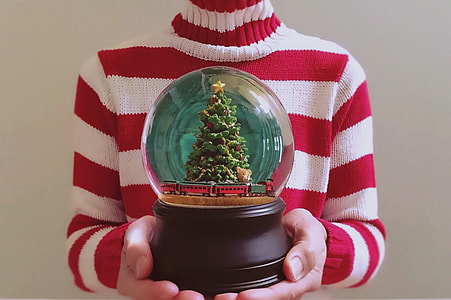person holding Christmas tree in water globe thumbnail