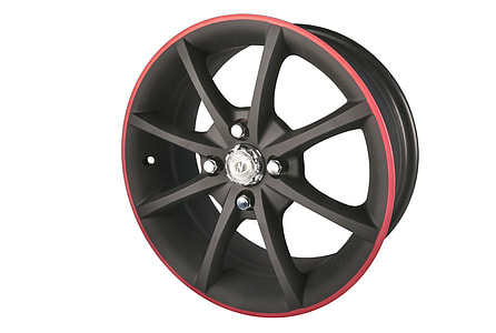 red and black 8-spoke vehicle wheel thumbnail