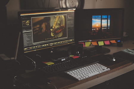 two computer sets on desk thumbnail