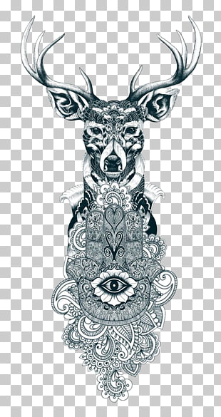 Reindeer Tattoo Drawing Gray wolf, Tattoo, deer hamsa illustration PNG clipart