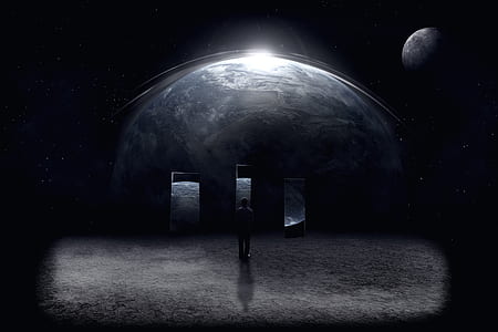 man standing in front of earth digital wallpaper thumbnail