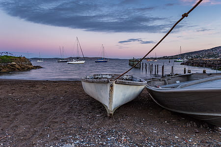 white and gray boats in coastline thumbnail