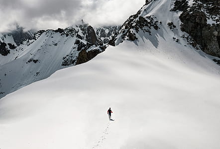 person walking on snow covered mountain thumbnail