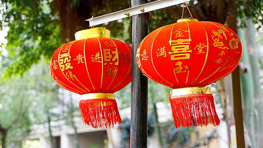 two red Chinese paper lamps thumbnail