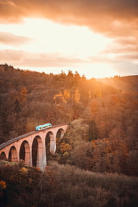 aerial view photography of train on railroad surrounded of green leafed trees thumbnail