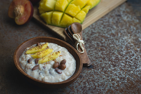 Exotic coconut rice and beans dessert with mango thumbnail