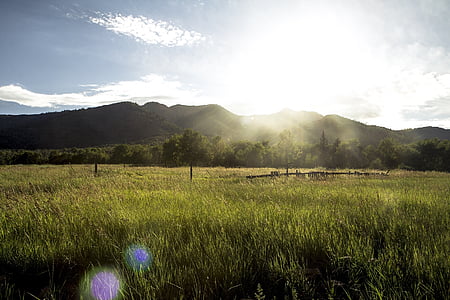 landscape photography of grass field and mountains thumbnail