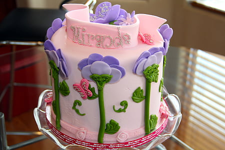 pink, purple, and green cake on glass panel thumbnail