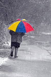 selective color photography of person holding umbrella under thumbnail
