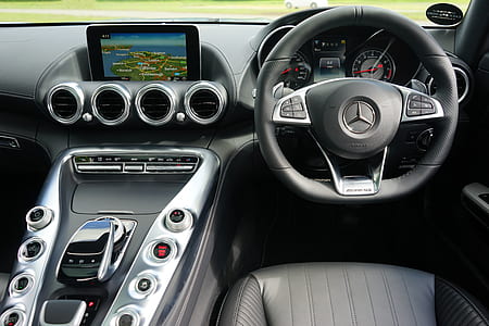 black Mercedes-Benz steering wheel thumbnail