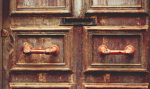 brown wooden door with handles thumbnail