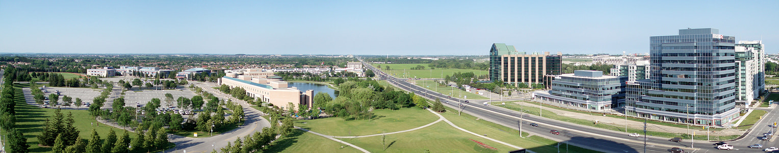 Skyline of Markham viewed from Highway 7 and Town Centre Blvd in Markham, Ontario, Canada thumbnail