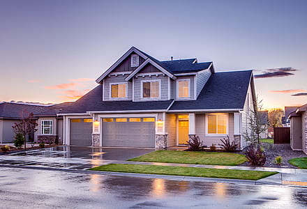 Blue and Gray Concrete House With Attic during Twilight thumbnail