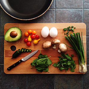 Cooking ingredients with avocado, mushrooms, and eggs thumbnail