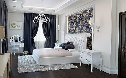 white nightstand beside white bed with brown bed sheet thumbnail