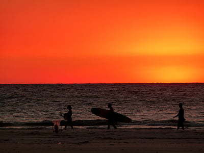 three person walking on beach shore thumbnail