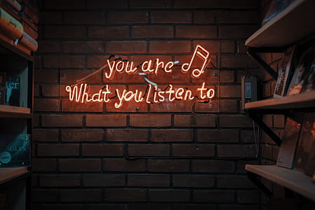 you are what you listen to neon light in between two shelves thumbnail