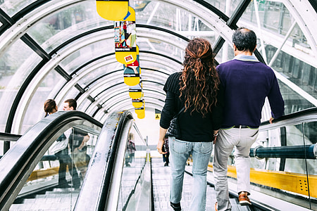 People going down the modern escalator at the Centre Pompidou in Central Paris, France. Image captured with a Canon 6D thumbnail
