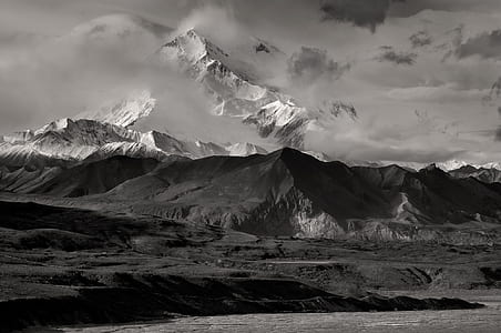 grayscale photo of mountains thumbnail