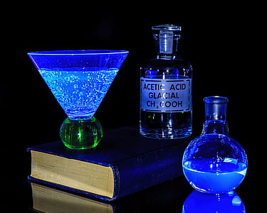 Black light producing colored solutions. thumbnail