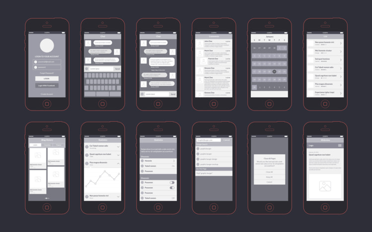 App Wireframes Kit ai, psd file