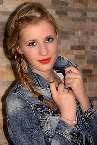 woman wearing blue-washed button-up jacket thumbnail