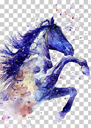 Horse Watercolor painting Tattoo Drawing, Drawing Ritmeester, blue and brown horse splatter painting PNG clipart