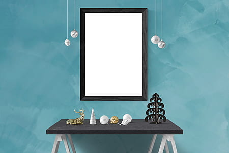 rectangular wall mirror with black wooden frame thumbnail