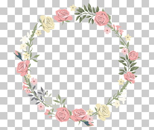 Wedding invitation frame Flower Watercolor painting, Rose decorative circular border, pink and yellow rose wreath PNG clipart
