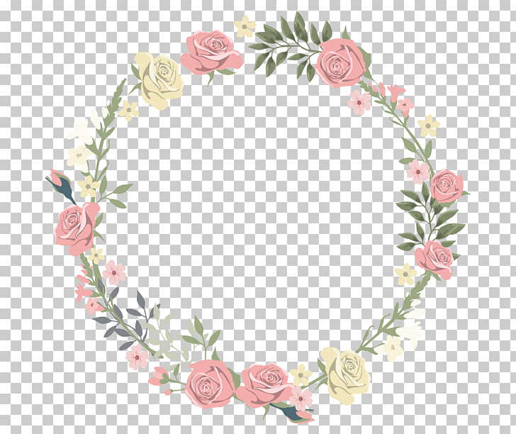 Wedding invitation frame Flower Watercolor painting, Rose decorative circular border, pink and yellow rose wreath PNG clipart