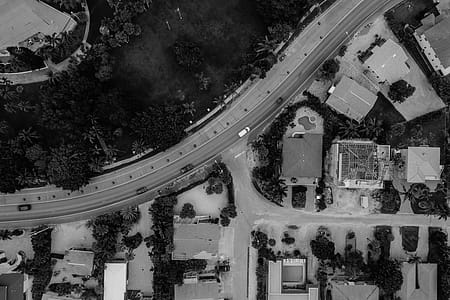 Bird's-view and Grayscale Photography of Car on Street thumbnail
