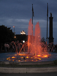 Colored Water Fountain at night in Montreal, Quebec, Canada thumbnail