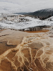 landscape covered with snow under cloudy sky thumbnail