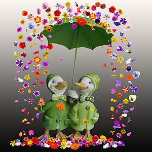 two ducks under green umbrella figurine thumbnail